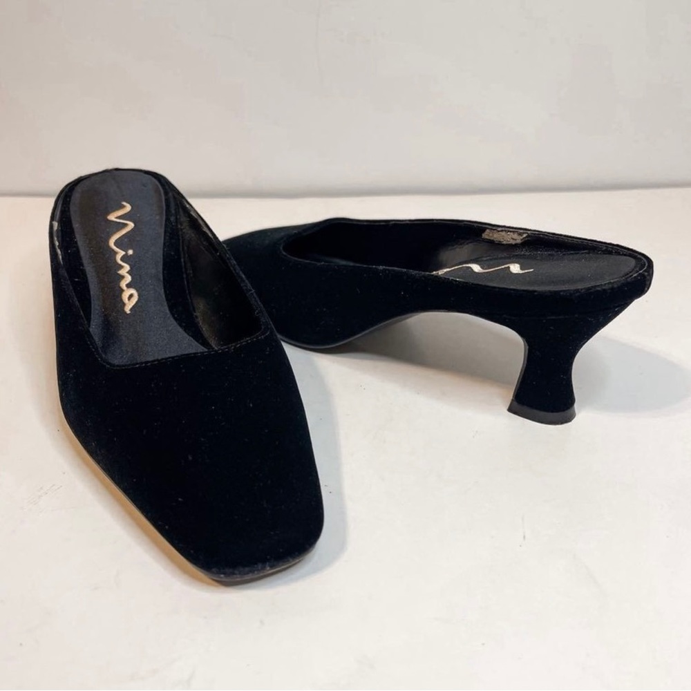 Vintage Nina Velvet Square Toe Kitten Heel Mules 8
